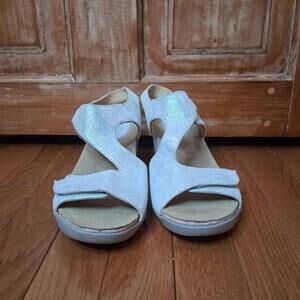 Bussola Noella Metal Washed Vapor Silver Leather Cork Wedge Sandals Size 42 11